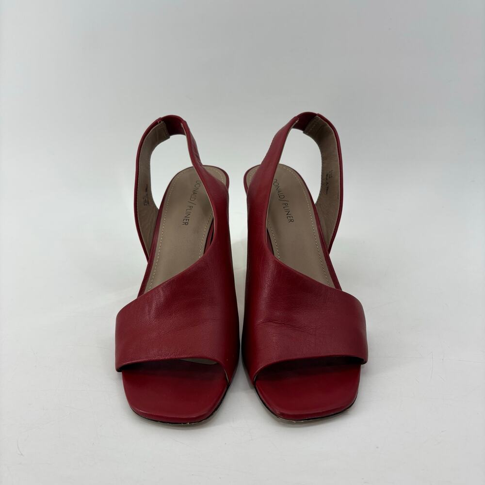 Donald Pliner Womens Size 9.5 Red Open Toe Pumps Slingback Gold Heels - Picture 7 of 13